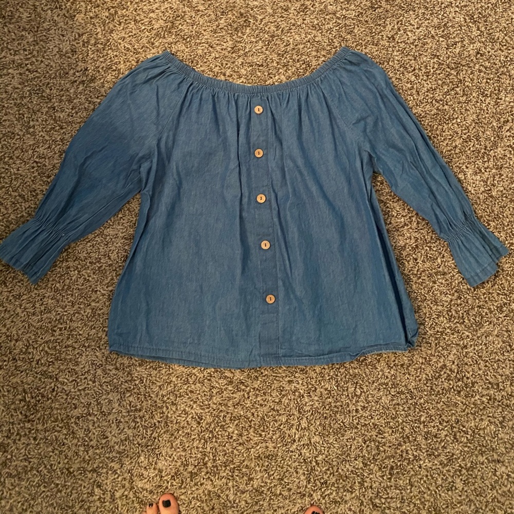 Off the shoulder denim shirt